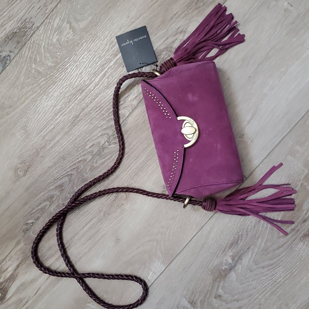 NWT Nanette Lepore Purple Studded Suede Tassel Bag